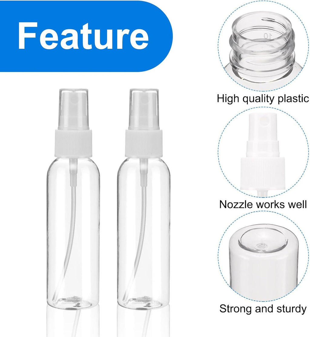 uxcell 20Pack Spray Bottles, 2Oz/60ML Clear Empty Mist Plastic Mini Travel Bottle Set,Small Refillable Liquid Containers for Household Use, Essential Oil, Cleaning (Transparent White)