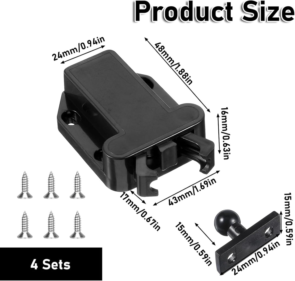 4Pack Push Latches for Cabinets, Push to Open Catch Lock,Safe Rebound Self-Locking Device Drawer Catch Push to Open Door Latch Cabinet Hardware for Cabinet Drawer Wardrobe Kitchen Door
