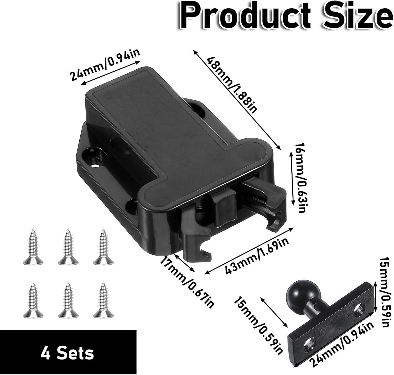 4Pack Push Latches for Cabinets, Push to Open Catch Lock,Safe Rebound Self-Locking Device Drawer Catch Push to Open Door Latch Cabinet Hardware for Cabinet Drawer Wardrobe Kitchen Door
