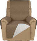 PureFit Reversible Quilted Sofa Cover, Water Resistant Slipcover Furniture Protector, Washable Couch Cover with Non Slip and Elastic Straps for Kids, Dogs, Pets (Small Recliner, Camel/Ivory)