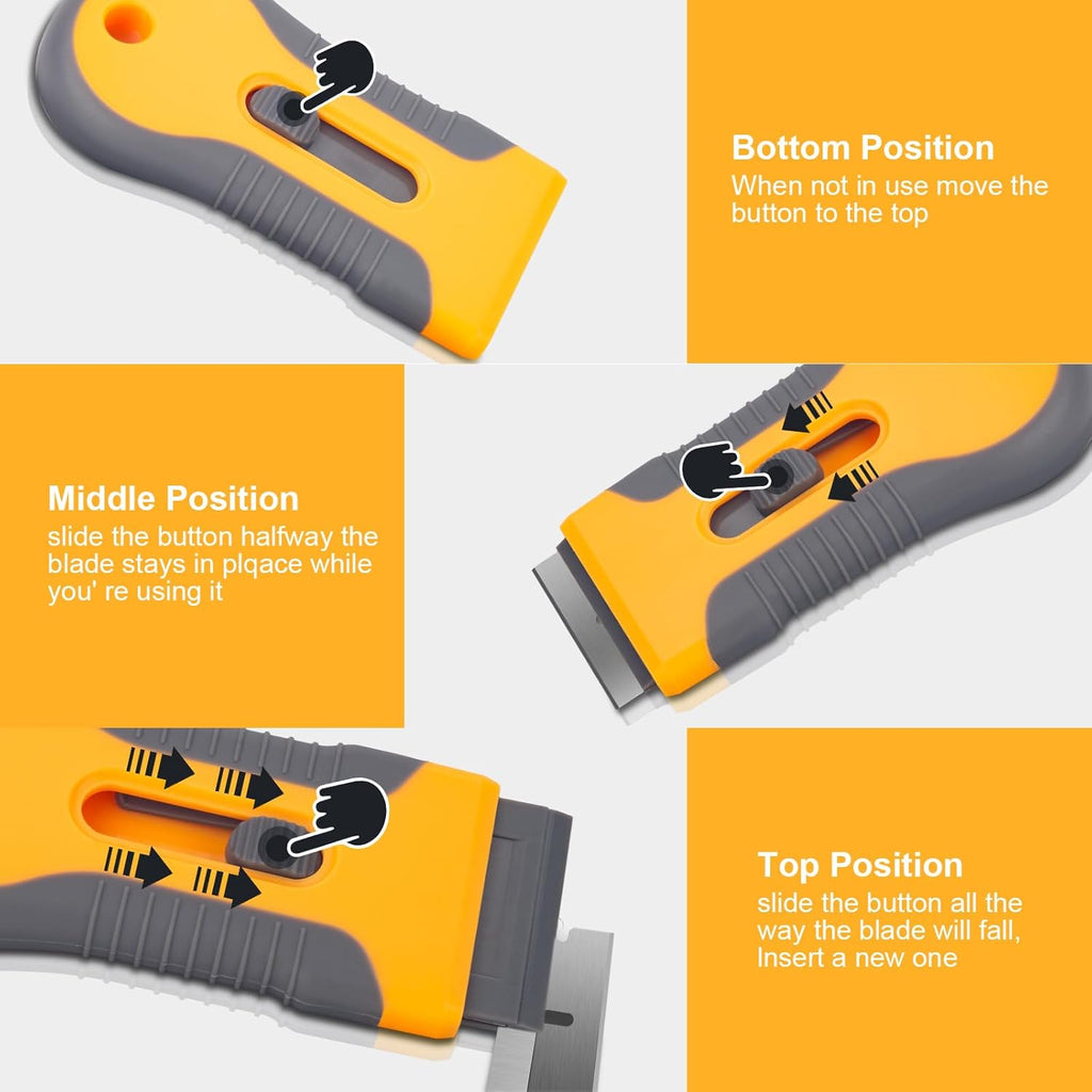 Razor Blade Scraper Tool with 15pcs Extra Blades, Multi-Surface Glass Stove Top Scraper for Paint, Window, Old Label, Decal Sticker, Ceramic Cooktops, Ovens