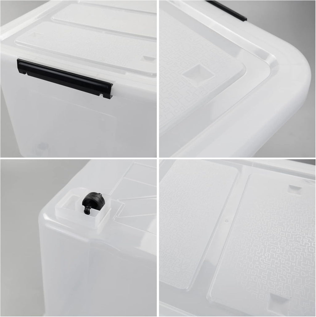 4 Packs 70L Large Plastic Storage Container with Wheels and Latching Lid, Stackable Storage Containers Bin, Clear