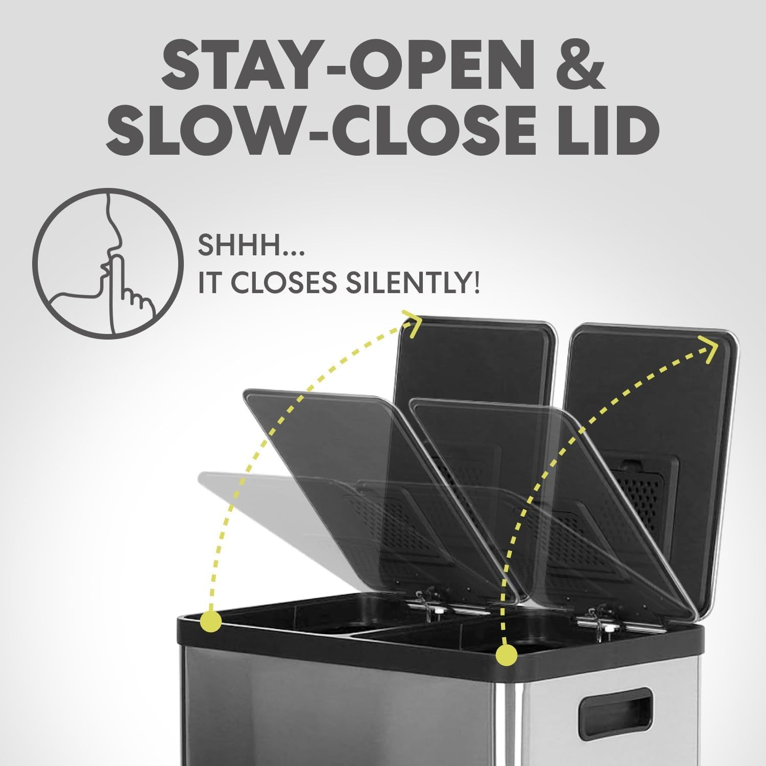 Simpli-Magic 16 Gallon (30L x 30L) Dual Compartment Step Trash Can – Kitchen Garbage Can with Slow-Close Lids – Waste & Recycling Bins, Odor Control, Hands-Free, Easy to Clean, Stainless Steel