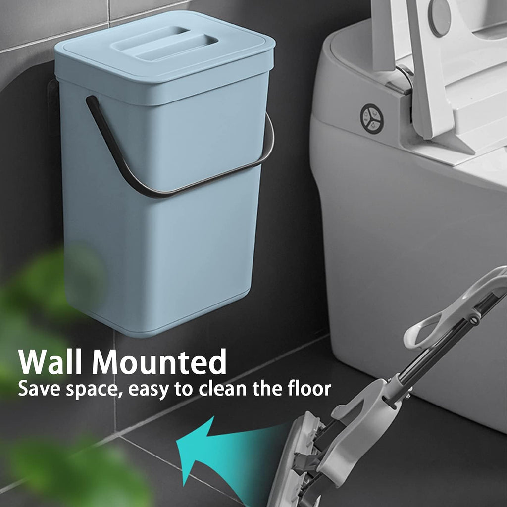 stonespace Compost Bin Kitchen, Under Sink Compost Bin Indoor Sealed, 3.2 Gallon/12L Compost Bucket for Kitchen, Wall Mounted Trash Can，Small Trash Can with Lid，1 Pack Blue