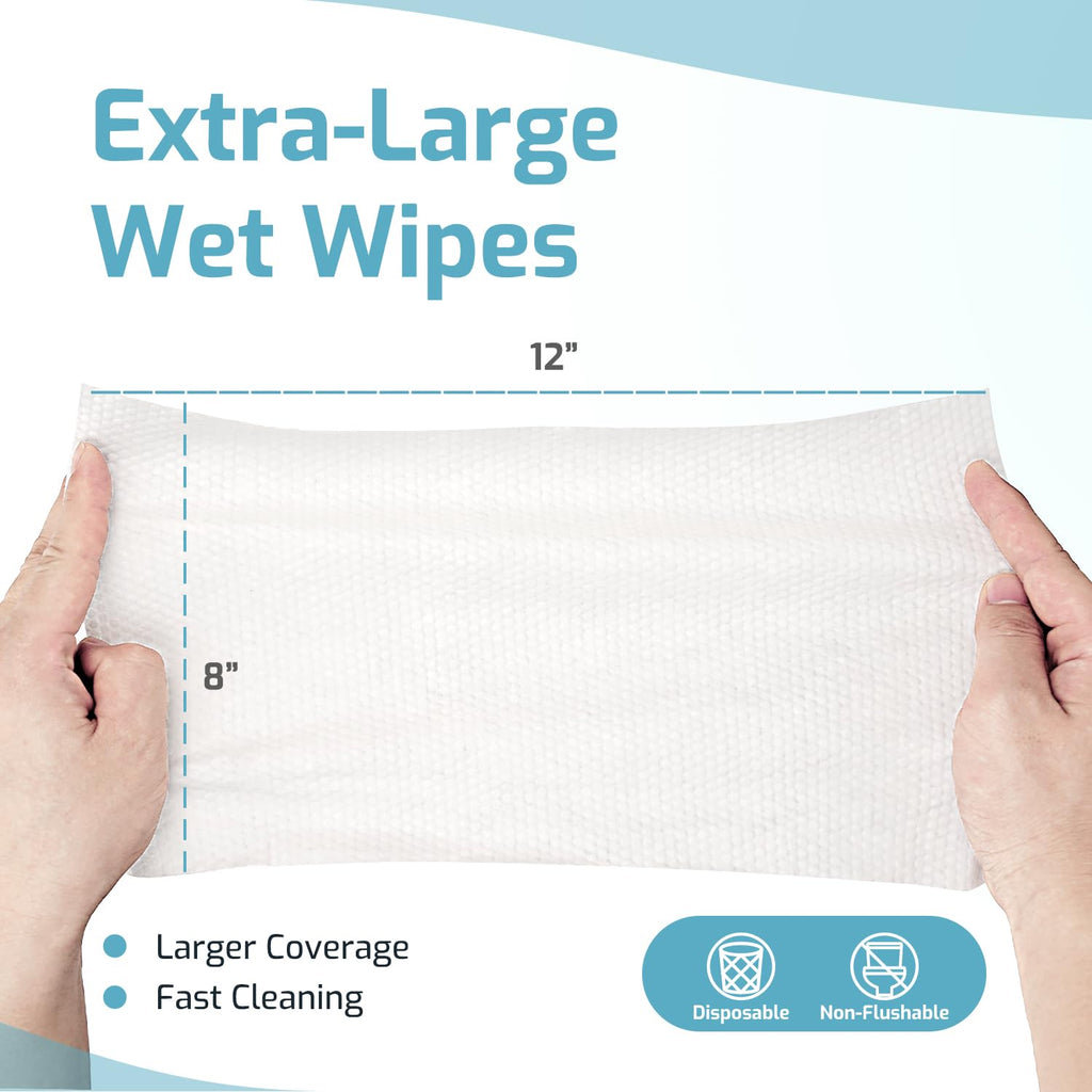 SUNKISS Trustplus Wet Wipes for Adult No Rinse, Extra Large 8”x12” Body Cleaning Washcloths for Elderly Incontinence & Cleansing, Fresh Scented, 200 Count (4 Packs of 50)
