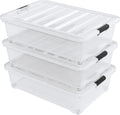 50 Quart Large Clear Plastic Under Bed Storage Bins with Wheels, 3-Pack Stackable Storage Bin with Latching Lid