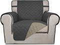 PureFit Reversible Quilted Sofa Cover, Water Resistant Slipcover Furniture Protector, Washable Couch Cover with Non Slip and Elastic Straps for Kids, Dogs, Pets (Chair, Dark Gray/Beige)