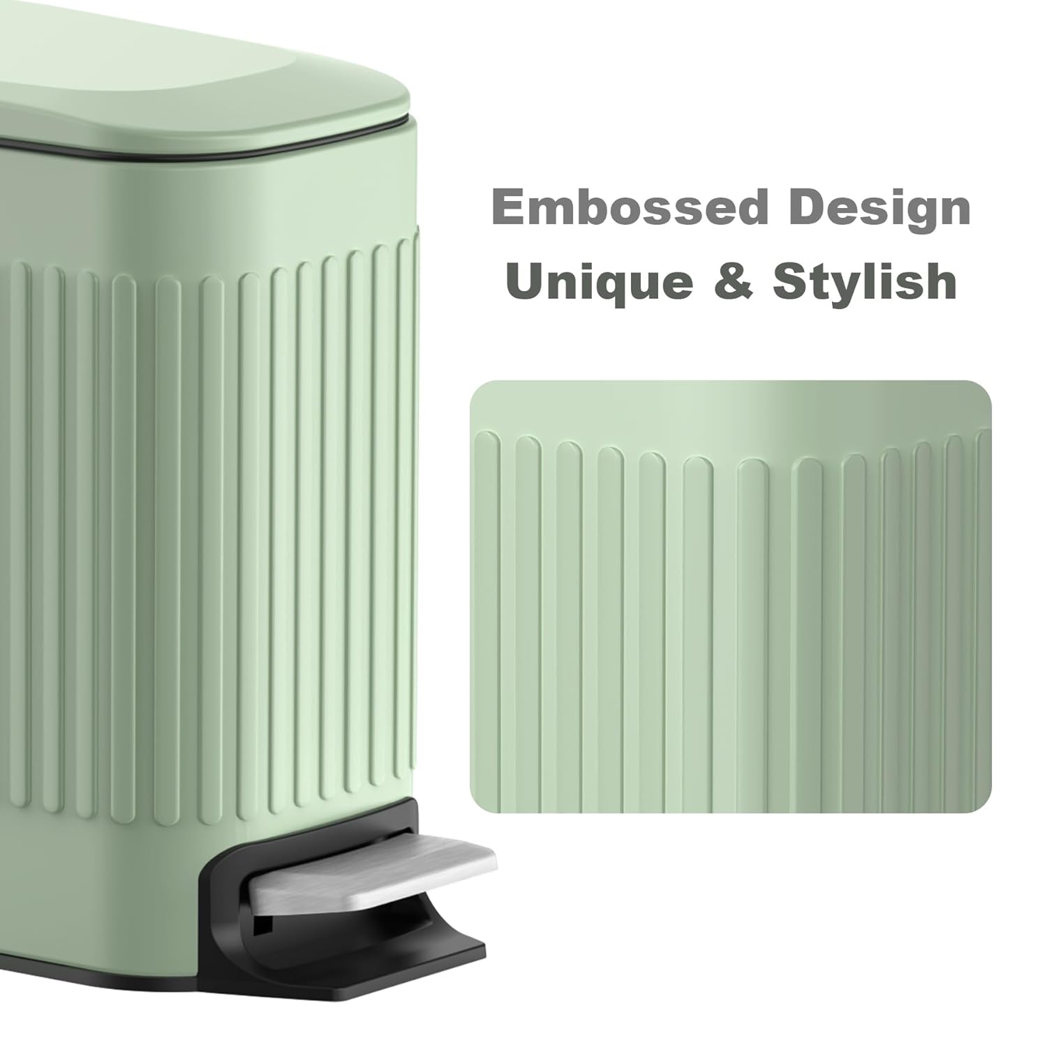 TrashAid Slim Bathroom Trash Can with Lid Soft Close, 6 Liter/1.6 Gallon Stainless Steel Small Garbage Can with Removable Inner Bucket, Step Pedal, Slim Wastebasket for Toilet, Office, Bedroom, Green