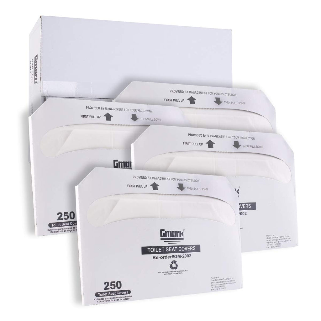 Gmark Paper Toilet Seat Covers - Thick Strength 100% Virgin Paper Disposable Half-Fold Toilet Seat Cover Dispensers - 4 Packs of 250 (1000 Total) GM2002