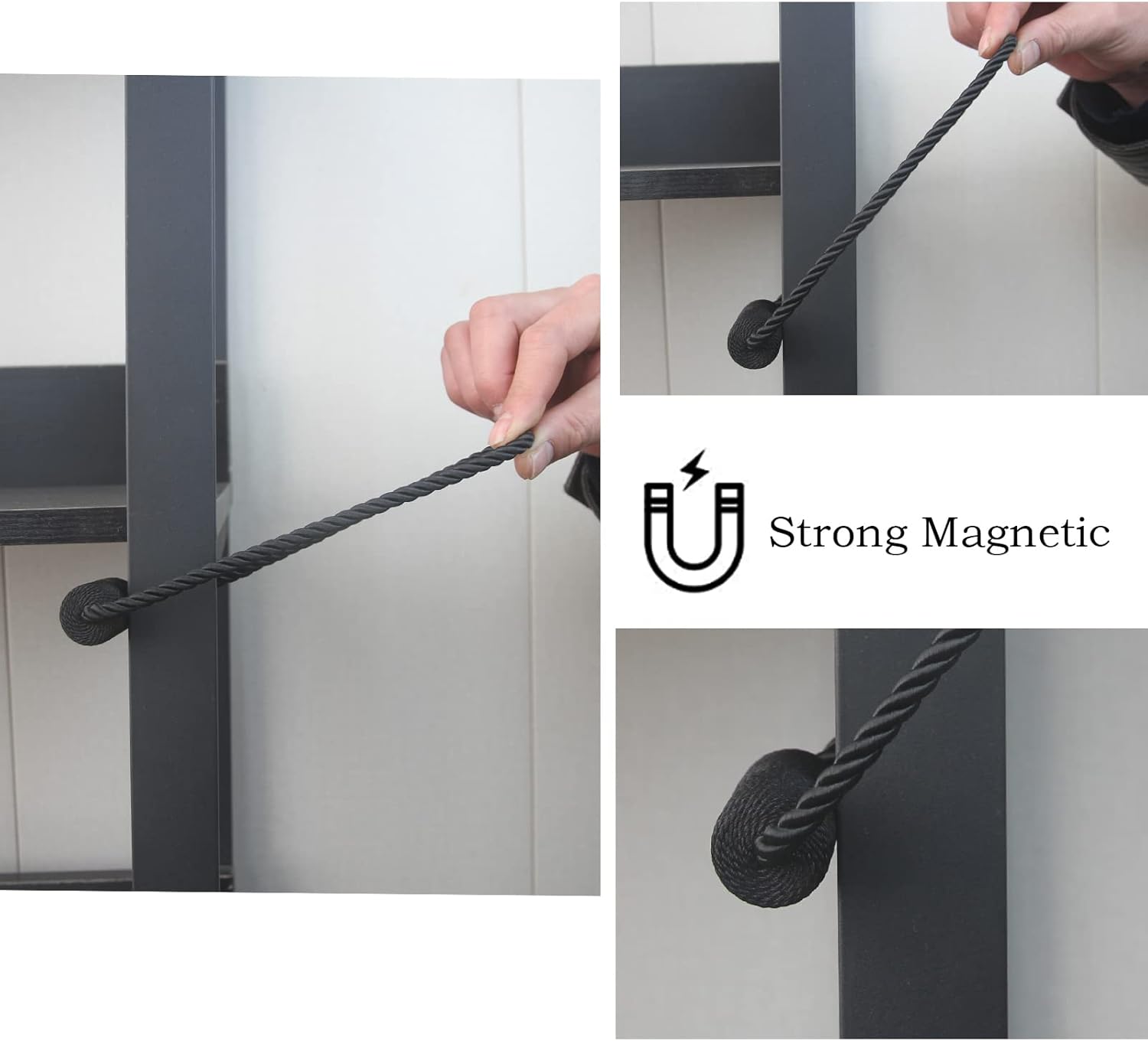 Magnetic Curtain Tiebacks 2 Pack Black Curtain Rope Tieback Curtain Holders for Drapes Modern Tie Backs Decorative Curtain Holdbacks
