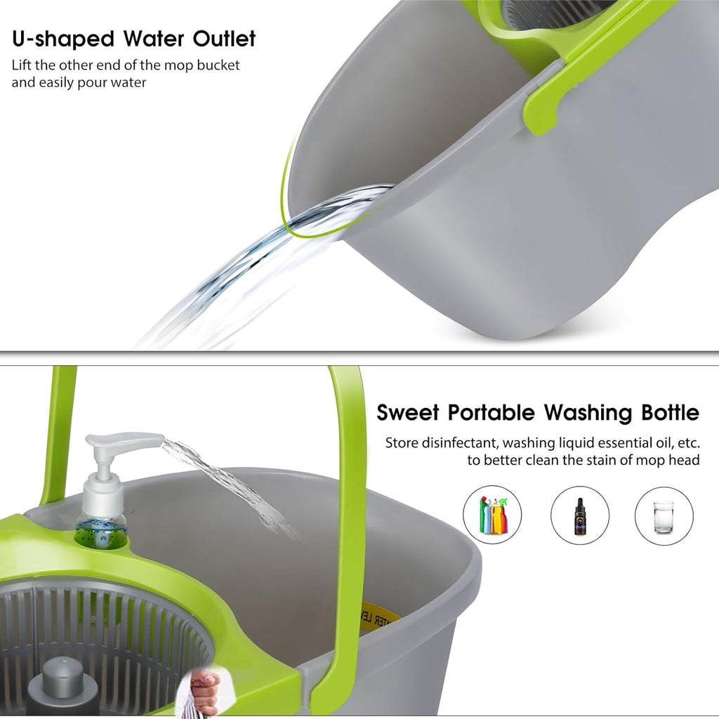 MASTERTOP Mop and Bucket with Wringer Set, Small Spin Mop Cleaning System with 3 Mop Pads,Spinning Mop Bucket for Floor Cleaning, 50.4" Extended Handle