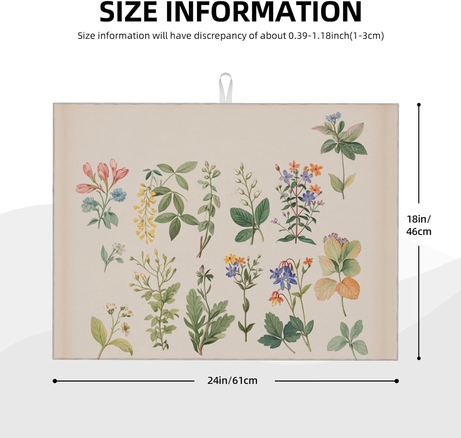Vintage Plants Herbs Floral Dish Drying Mat Highly Absorbent Double-Sided Microfiber with Hanging Loop Reversible Drain Dish Rack Mat Drain Mat Suitable for Kitchen Countertop Coffee Bar 18 x 24 Inch