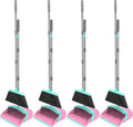 NACENA Broom and Dustpan Set, 52-in Long Adjustable Handle Broom Dustpan Combo with Dustpan Teeth to Automatically Clean Hair Suitable for Home Kitchen Office Hall Floor (Pink&Blue), 4 Pack