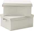 HOONEX Foldable Storage Bins with Lids, 2 Pack, Storage Boxes with Carrying Handles and Sturdy Heavy Cardboard, 16.5" L x 11.8" W x 7.5" H for Shoes, Books, Clothes, Linens, Beige