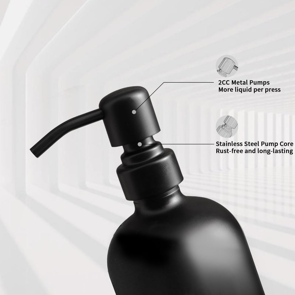Black Soap Dispenser Bathroom Set, Soap and Lotion Dispenser Set with Stainless Steel Pump, Perfect for Bathroom Decor. (Black)