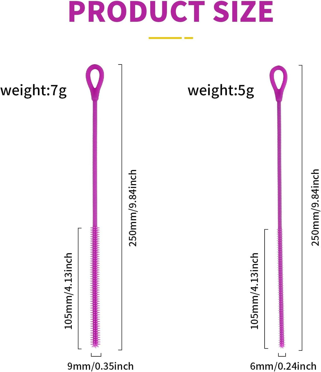 2Pcs Silicone Straw Cleaner Brush, 9.84in Reusable Straw Cleaner with Bendable Steel Core, Extra Long Soft Bottle Brush for Clearing Glass Straws, Smoothie Straws, 9mm&6mm (Purple)