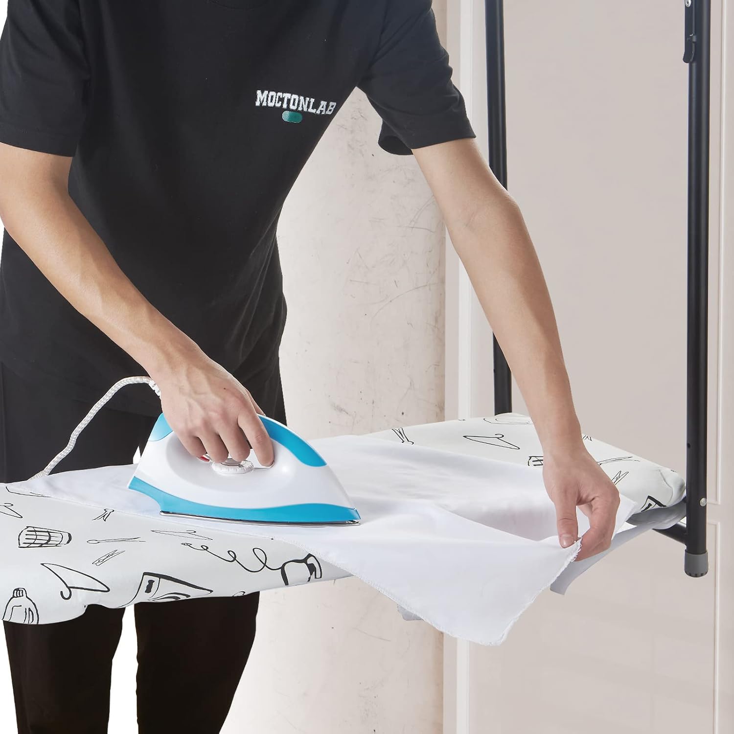 Over The Door Ironing Board Cover 13 x 37 inch, Small Iron Board Cover w Heat Reflective 3 Layers Thick Padding with Hook and Loop Fasteners (White)