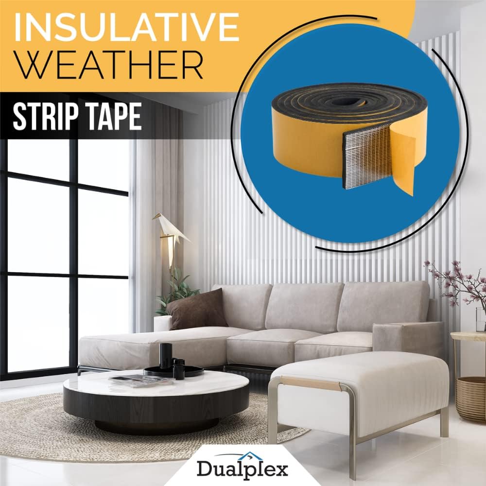 High Density Foam Weather Stripping Door Seal Strip Insulation Tape Roll for Insulating Door Frame, Window, Air Conditioner | Self Adhesive Sealing Weatherstrip (4 in x 1/8 in x 10 Ft, Black)