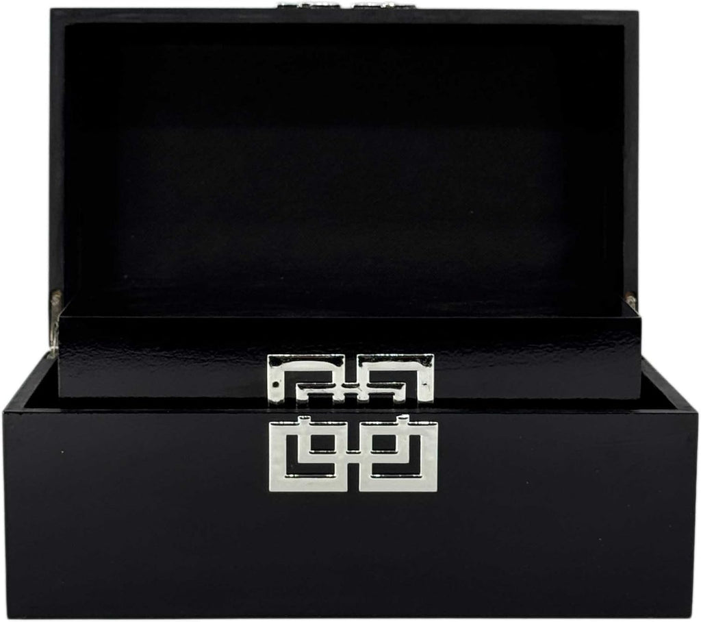 Galt International Storage Box Set Decorative Storage Box w/Hinged Lid Classic Design Wood Decor Boxes with Geometric Clasp Storage for Bedroom & Home - Set of 2 (Black & Silver)