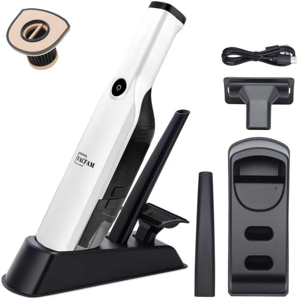 Handheld Vacuum Cordless,15KPA High Power Suction,USB Quick Charge,Car Vacuum Cleaner with Storage Dock,Lightweight Rechargeable Dust Buster with Crevice Tool Pet Brush Hand Vac for Home,White