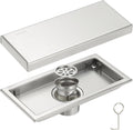 uxcell Rectangular Shower Drain, Brushed 304 Stainless Steel Odor-Proof Floor Drain Linear Shower Drain Hair Catcher for Bathroom Kitchen and Laundry Room(8 Inch, Brushed Silver)
