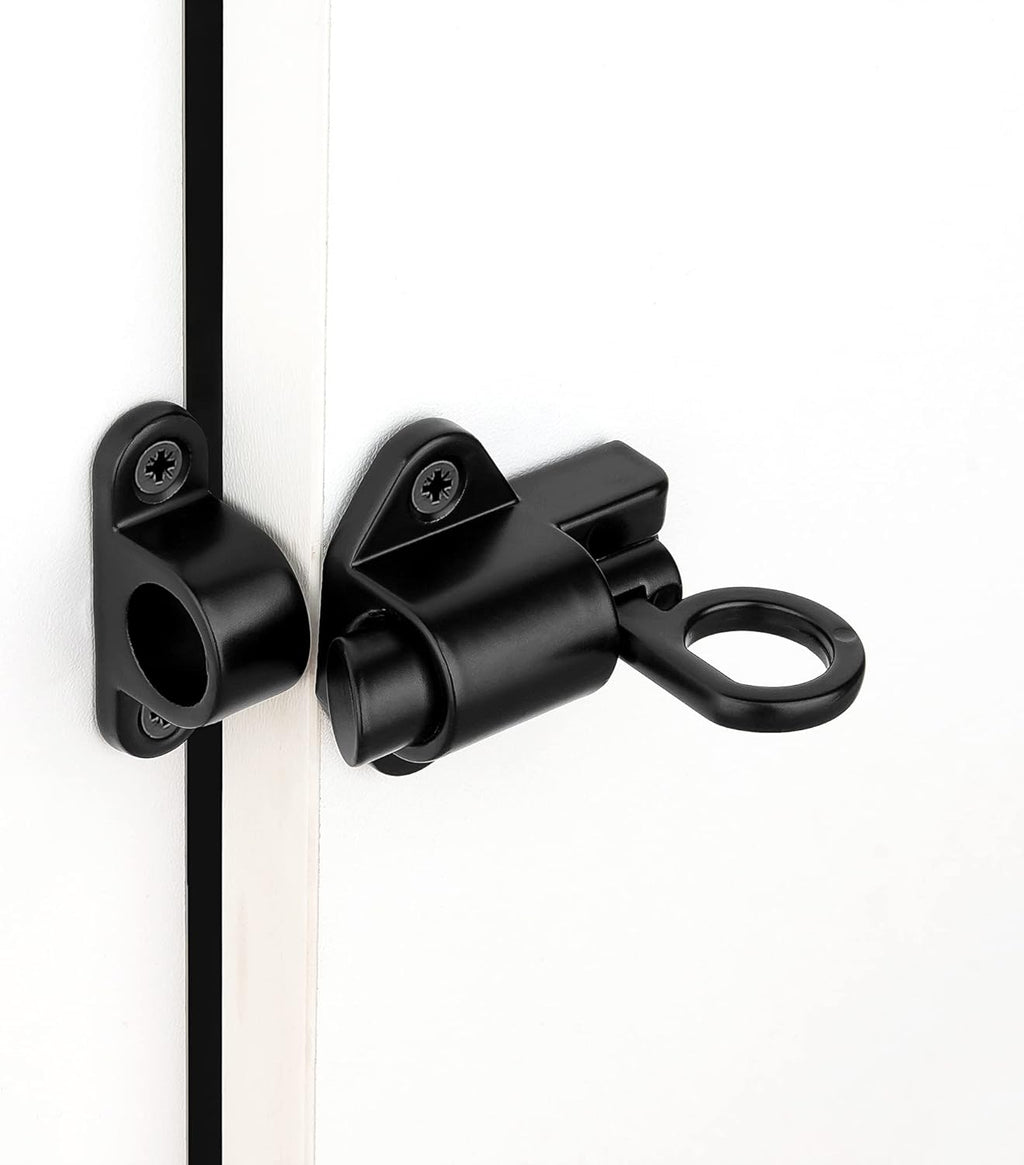 3 Packs Self-Closing Latches，Black Spring Door Lock，Resilient Bolt Latch Aluminum Alloy Safety Automatic Spring Barrel Slide Door Lock with Screws,Used for Gate,Window and Cabinet etc…