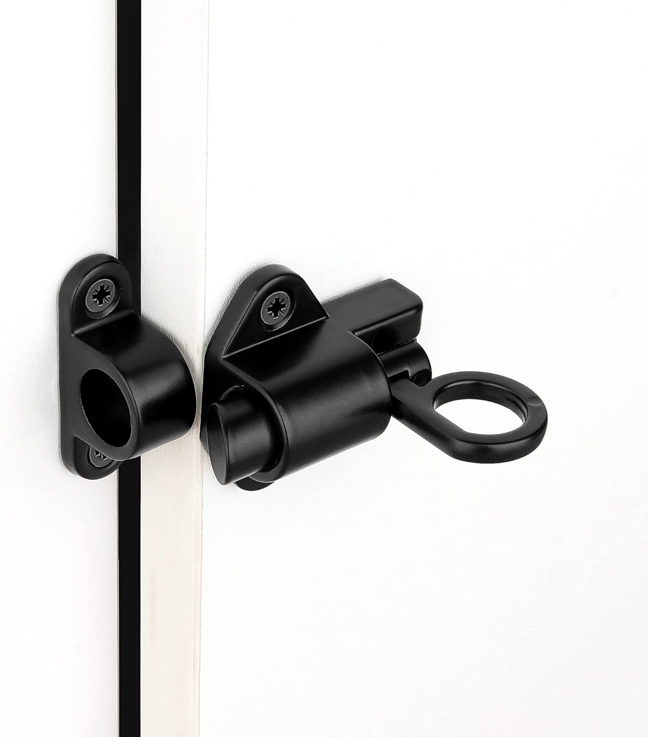 3 Packs Self-Closing Latches，Black Spring Door Lock，Resilient Bolt Latch Aluminum Alloy Safety Automatic Spring Barrel Slide Door Lock with Screws,Used for Gate,Window and Cabinet etc…