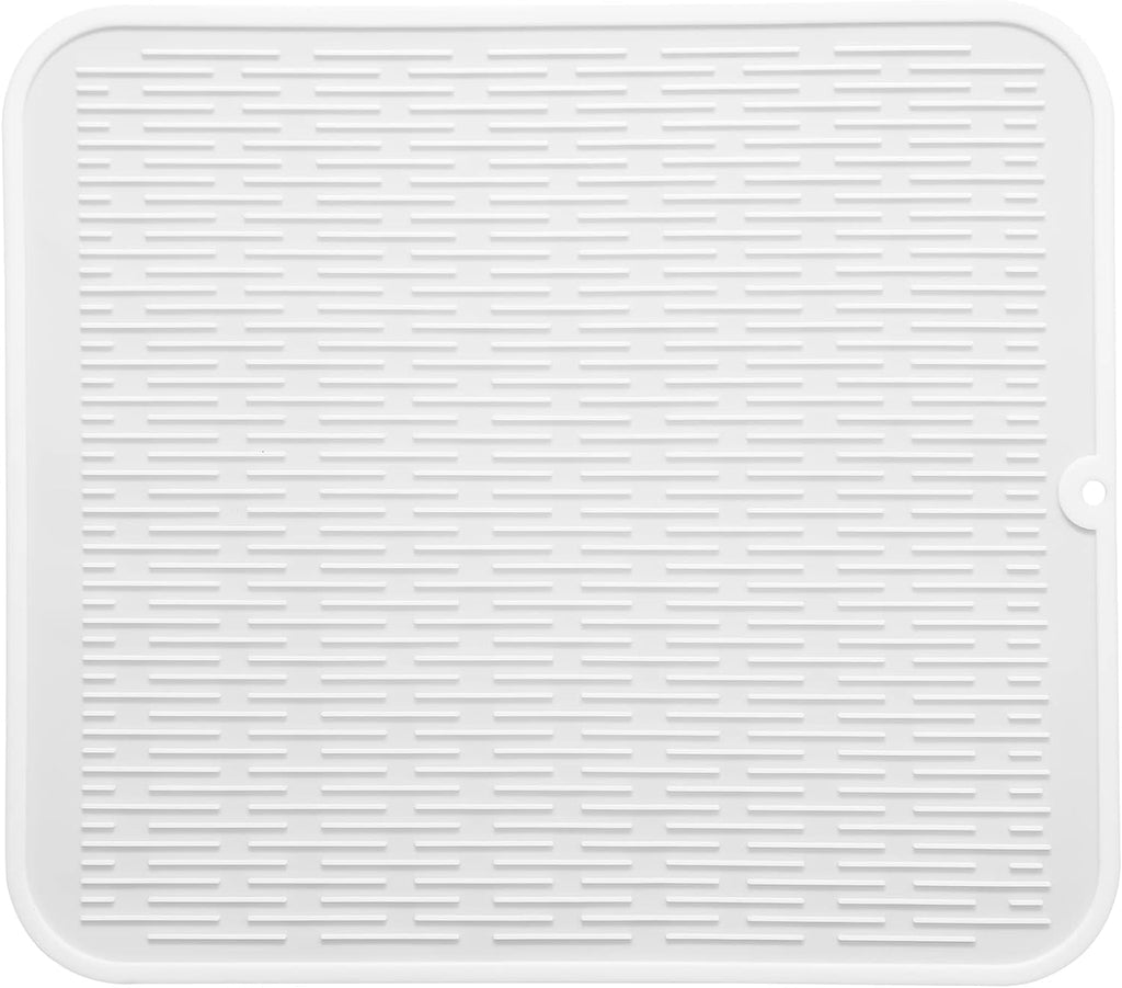 Silicone Dish Drying Mat for Multiple Usage,Easy clean,Eco-friendly,Heat-resistant Silicone Mat for Kitchen Counter or Sink,Refrigerator or Drawer Liner White XL 18 inches x 16 inches