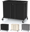 Laundry Hamper with Wheels, 2-Section 230L (61Gal) Large Capacity, Heavy-Duty Rolling Clothes Basket with Silent Rubber Casters & Detachable Oxford Bags for Home, Black, 31.5"Lx15.75W"x30.7"H