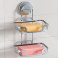 LEVERLOC 2 Tier Soap Holder, Soap Bar Dish for Shower Wall Mounted, Stainless Steel Suction Cup Sponge Holder for Bathroom Bathtub Kitchen Sink, Waterproof, Removable, Keep Dry, Silver