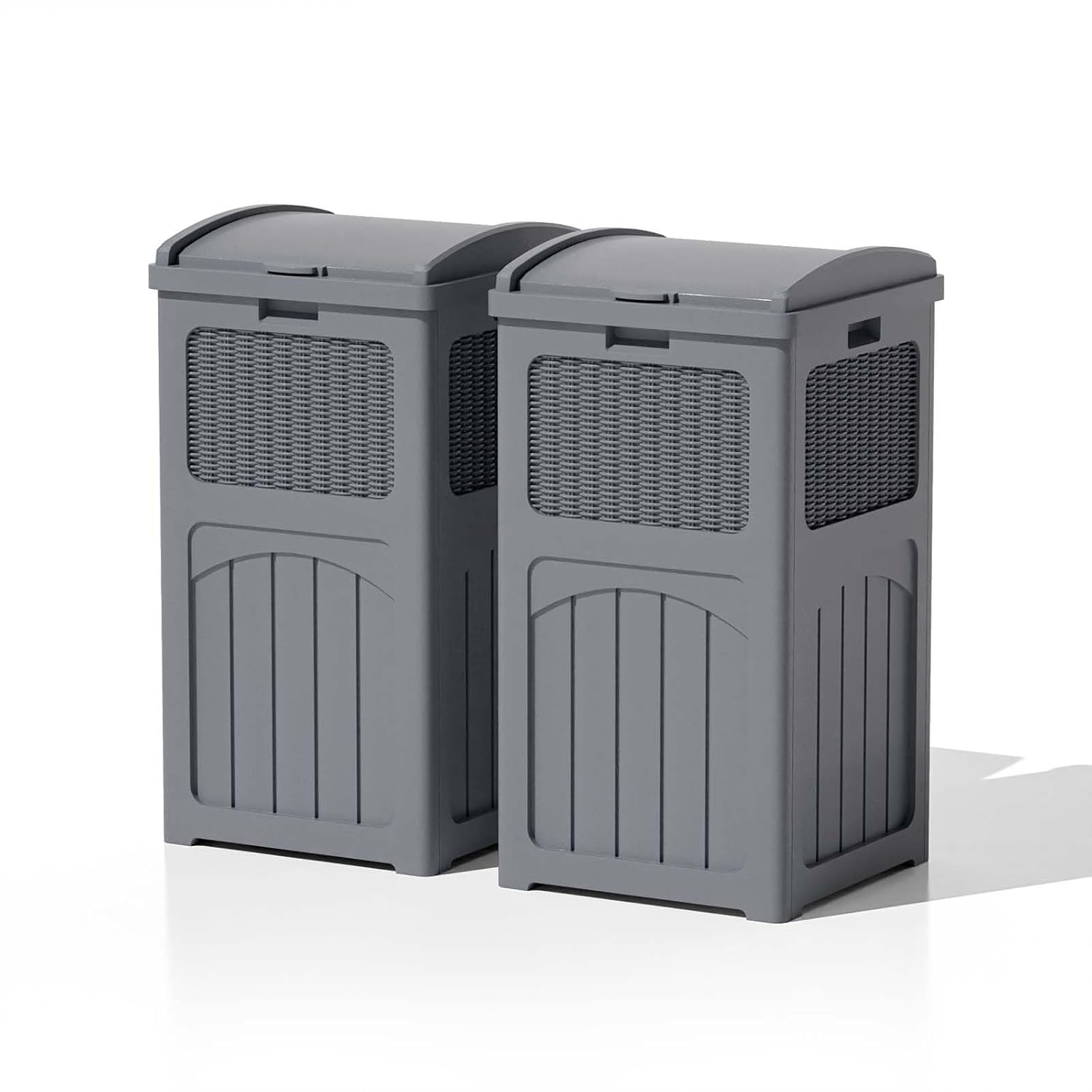 Patiowell 36 Gallon Outdoor Trash Can, Resin Outdoor Garbage Can with Lid for Patio, Backyard, Deck, Gray (2 Pack)