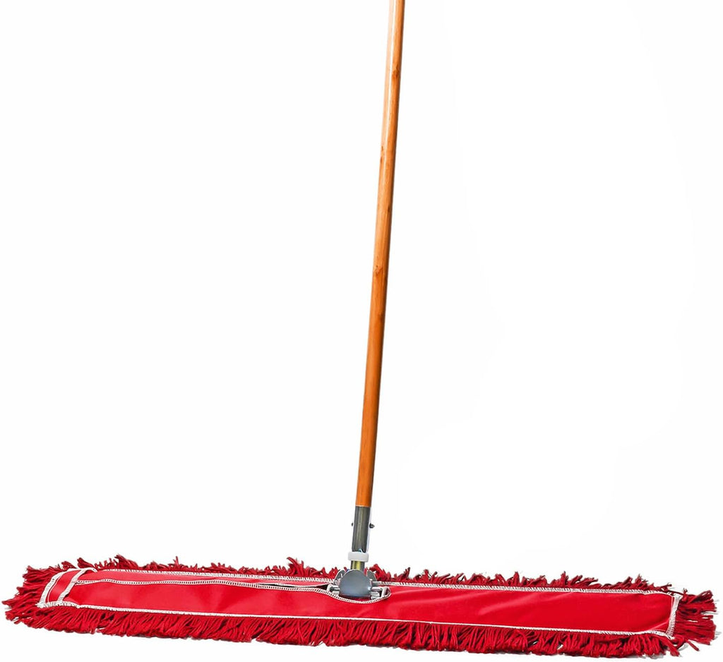 36 Inch Red Commercial Dust Mop & Floor Sweeper – Wood Handle Floor Mop for Tile, Hardwood & Concrete