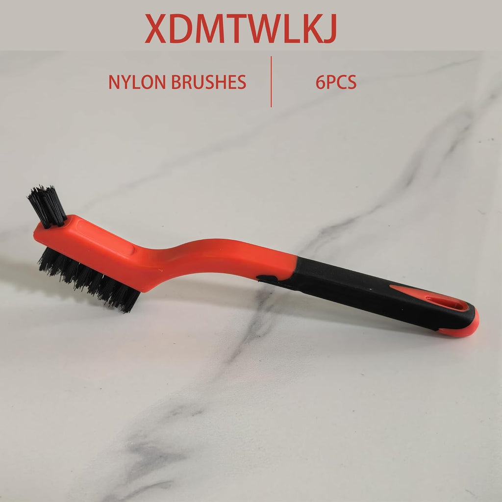 6-Pack Nylon Cleaning Brushes - Non-Scratch Nylon Bristles for Delicate Surfaces & Daily Cleaning | Ergonomic Grip with Mini Head & Hanging Hole