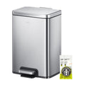 EKO Madison 12L / 3.2 Gal Bathroom Trash Can with Lid and Removable Inner Basket, Rectangular Small Step Trash Can, Brushed Stainless Steel
