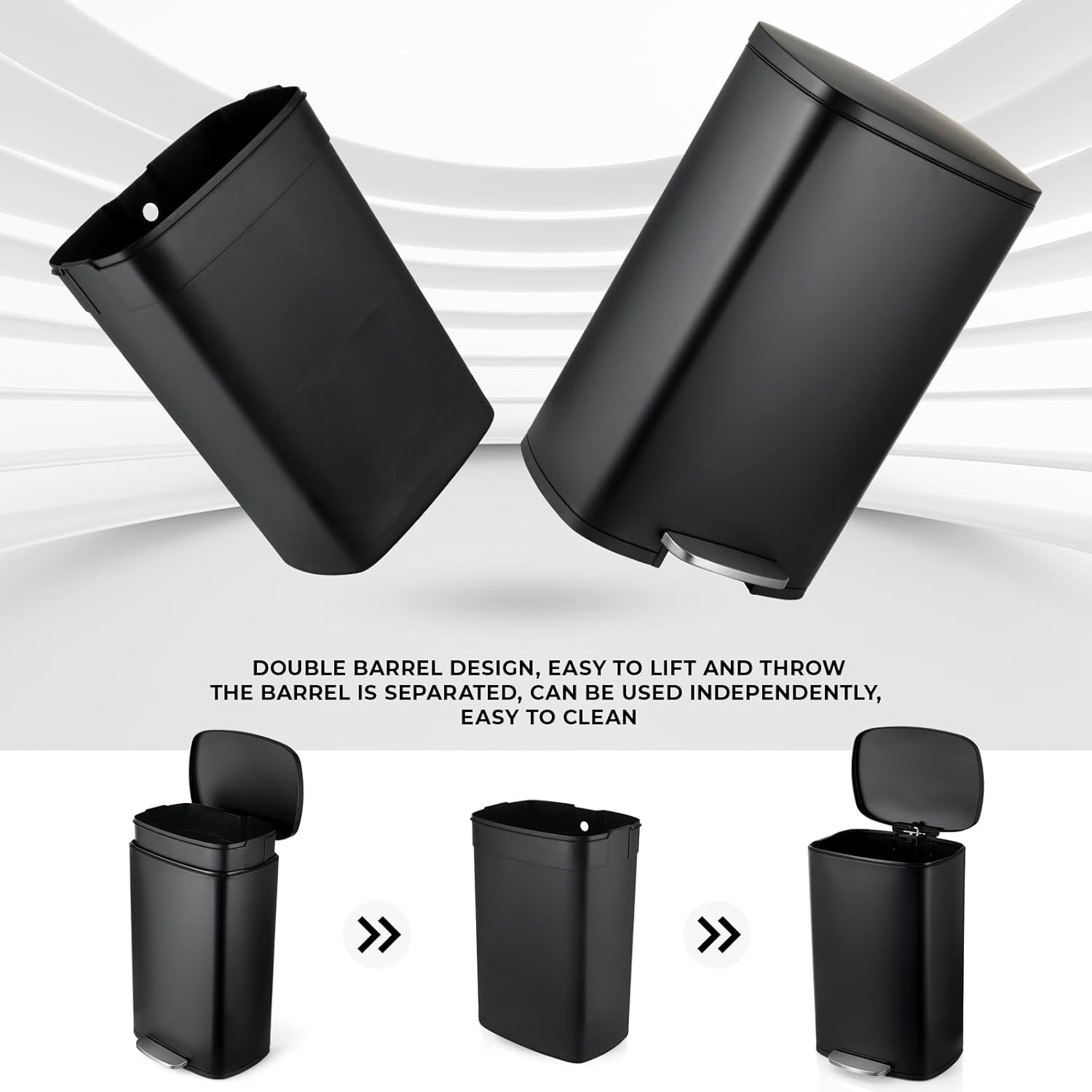 8 Gal Kitchen Trash Can, 30L Recycling or Garbage Bin, Brushed Stainless Steel Waste Basket, Soft&Quiet Close Dustbin, with Step-On Pedal, Removable Inner Bucket, for Home, Office, LIving Room