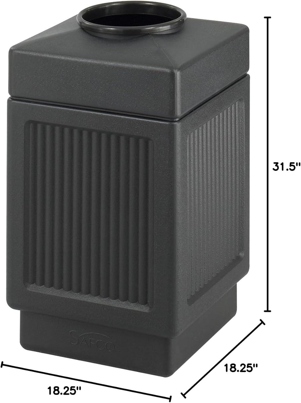 Safco Canmeleon Trash Can, 38 Gallons, Indoor and Outdoor Use, Open Top, Durable & Weather-Resistant Commercial Garbage Can, Black