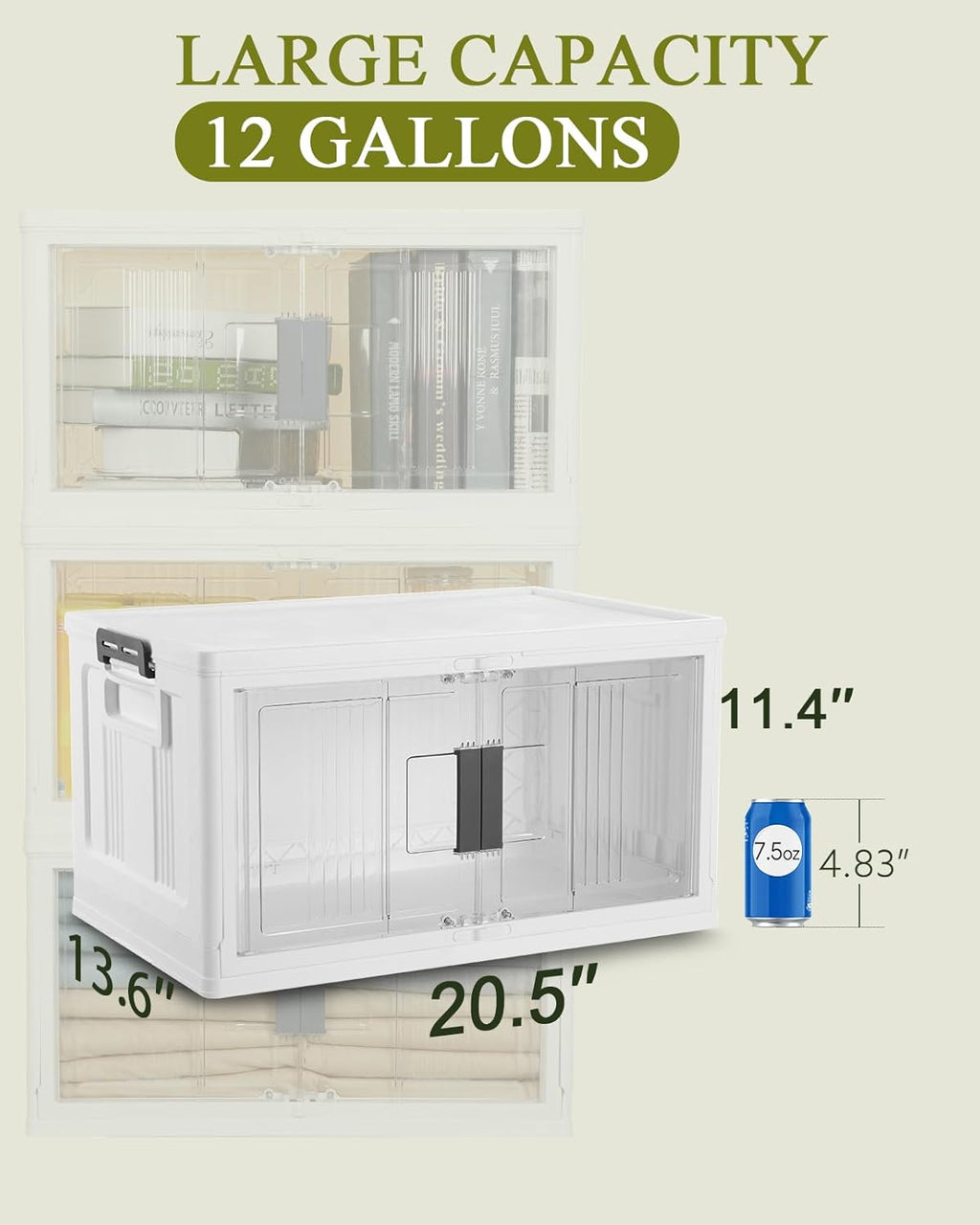 OlarHike 48QT Stackable Storage Bins with Lids - Folding Storage Boxes with Doors and Wheels, Collapsible Plastic Storage Organizer for Closets, Storage and Organization, 6 Pack Cubes