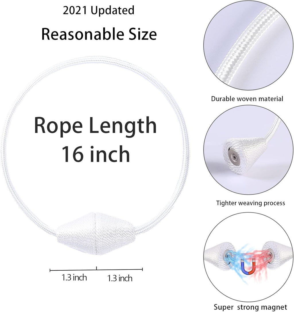 2 PCS Magnetic Curtain Tiebacks, European Style Convenient Drape Tie Backs Holdbacks for Thin or Thick Home & Office Window Draperies, No Tools Required-Wite