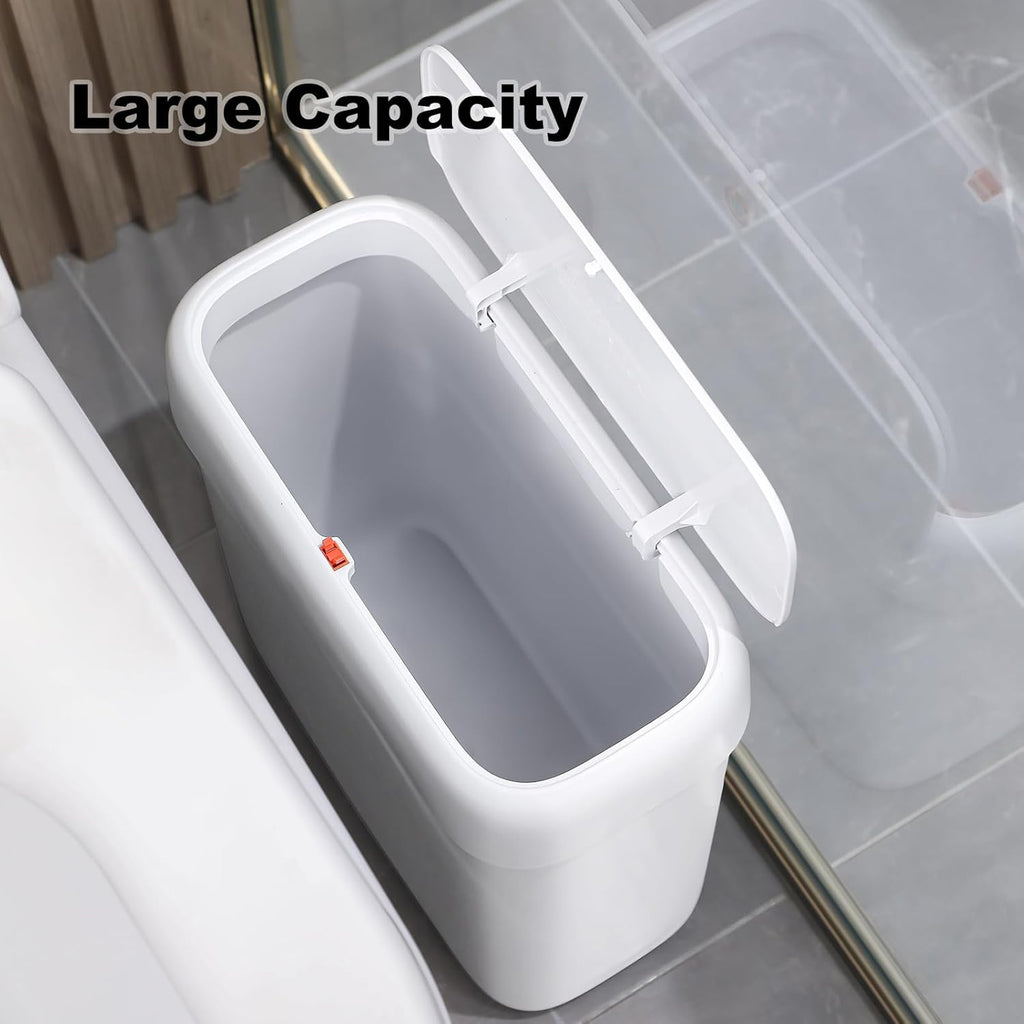 funest Bathroom Small Trash Can with Lid,10L / 2.7 Gallon Slim Garbage Bin Wastebasket with Press Top Lid for Bedroom,Rv,Office,Kitchen,Craft Room