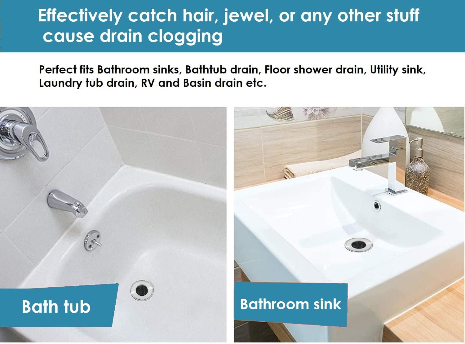Hair Catcher Shower Drain, Bathtub Drain Cover, Deep Stainless Steel Sink Strainer for Bathroom Sink Bathtub Shower Floor Drain, Fit Hole Size from 1.25in to 2.17in(3-Pack)
