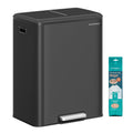 SONGMICS Trash Can, 2 x 8 Gallon (2 x 30 L) Double Garabge Can for Recycling and Waste, Stainless Steel, Soft-Close Lid, Inner Buckets, Wide Sturdy Pedal, Ink Black ULTB556B01