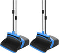 NACENA Broom and Dustpan Set, 52-in Long Adjustable Handle Broom Dustpan Combo with Dustpan Teeth to Automatically Clean Hair Suitable for Home Kitchen Office Hall Floor (Black&Blue), 2 Pack
