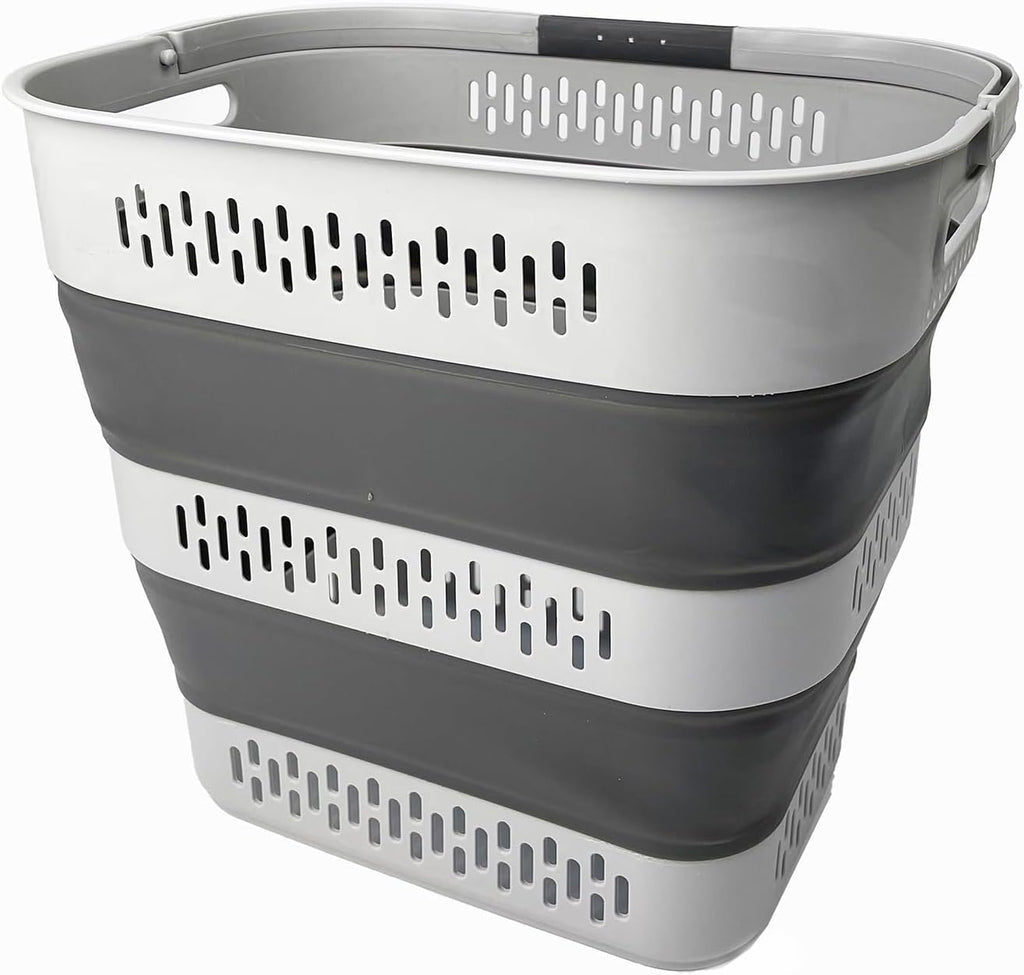 SAMMART 40L (10.5 Gallon) Collapsible Plastic Laundry Basket with Handles - Foldable Pop Up Storage Container/Organizer - Portable Laundry Hamper - Space Saving (1, Grey)