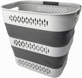 SAMMART 40L (10.5 Gallon) Collapsible Plastic Laundry Basket with Handles - Foldable Pop Up Storage Container/Organizer - Portable Laundry Hamper - Space Saving (1, Grey)