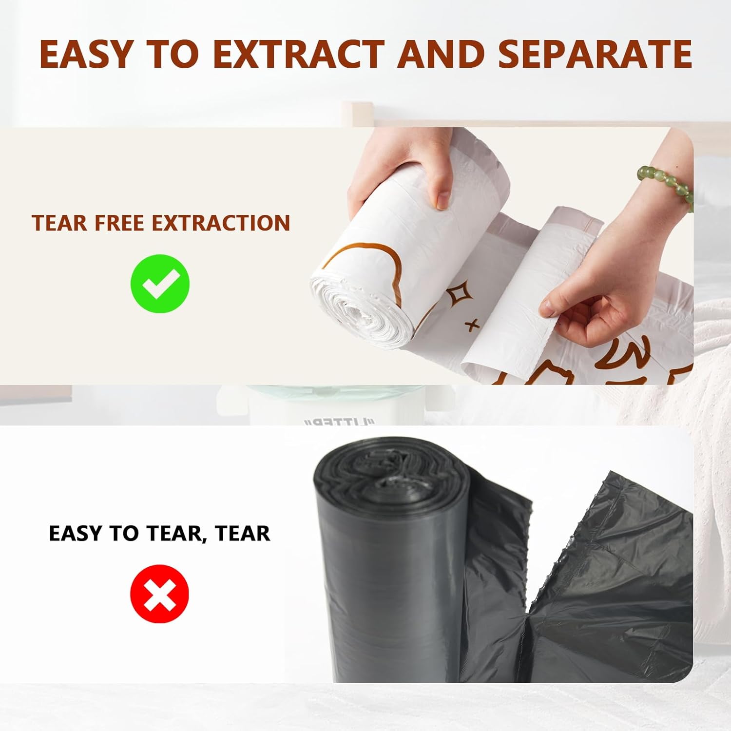 4 Gallon Trash Bags with Cute Rabbit Printed & Drawstring, Tear-Resistant Small Bathroom Garbage Bags, Heavy-Duty Trash Can Liners for Home/Office, 180 Counts