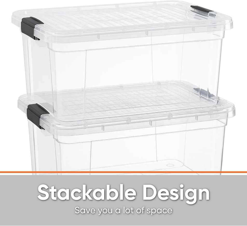 Superio Clear Storage Boxes with Lids, 20 Quart Plastic Container Bins for Organizing, Stackable Crates, BPA Free, Non Toxic, Odor Free, Organizers for Home, Office and Dorm, 4 Pack