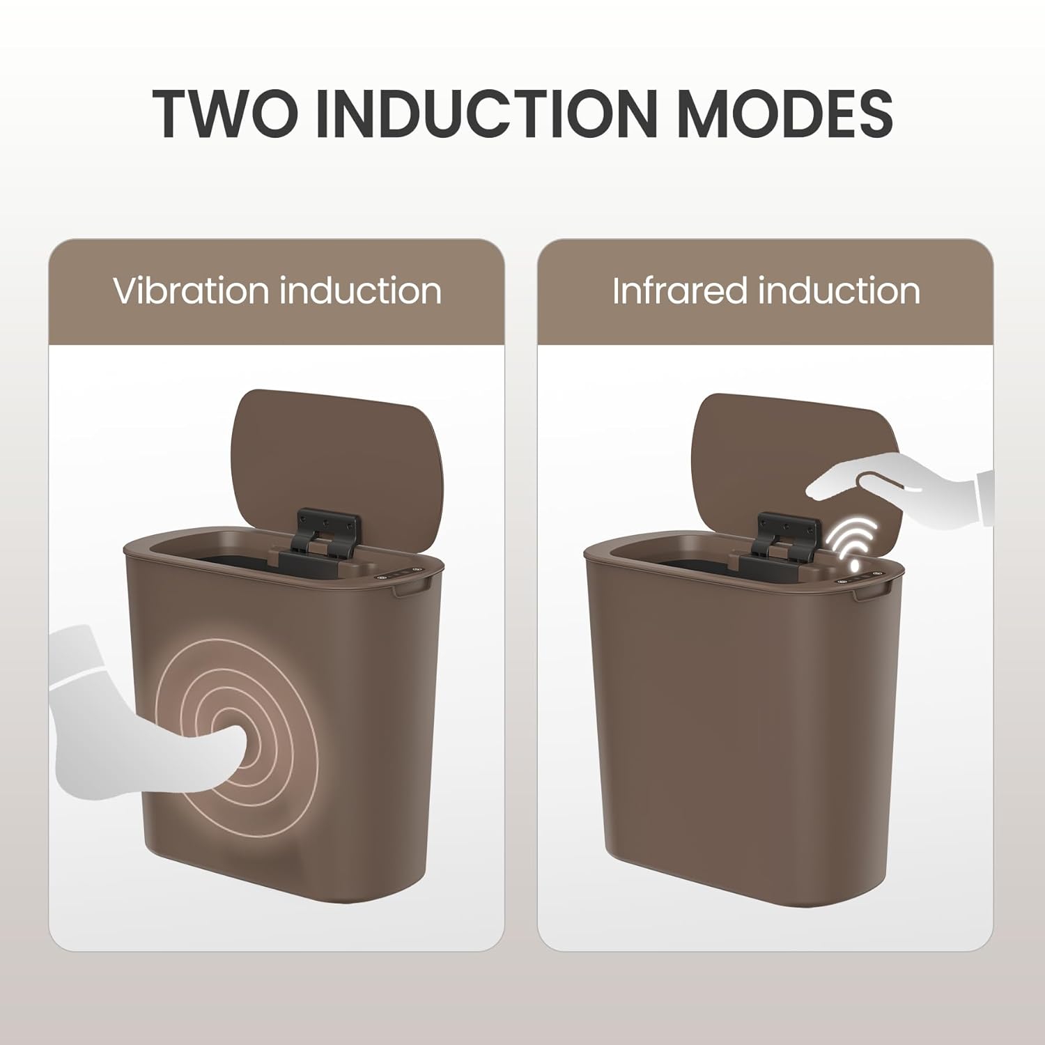 Cesun Automatic Motion Sensor Bathroom Trash Can with Lid, 2.6 Gallon Touchless Trash Bin, Smart Plastic Slim Garbage Can Small Brown Wastebasket for Toilet, Office, rv, Bedroom, Living Room