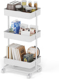 3 Tier Modern Metal Rolling Tool Cart with Silent Casters, 17.72×12.40×35.04 inch Heavy Duty Organization Truck Trolley Organizer for Office, Living Room, Kitchen, (White)