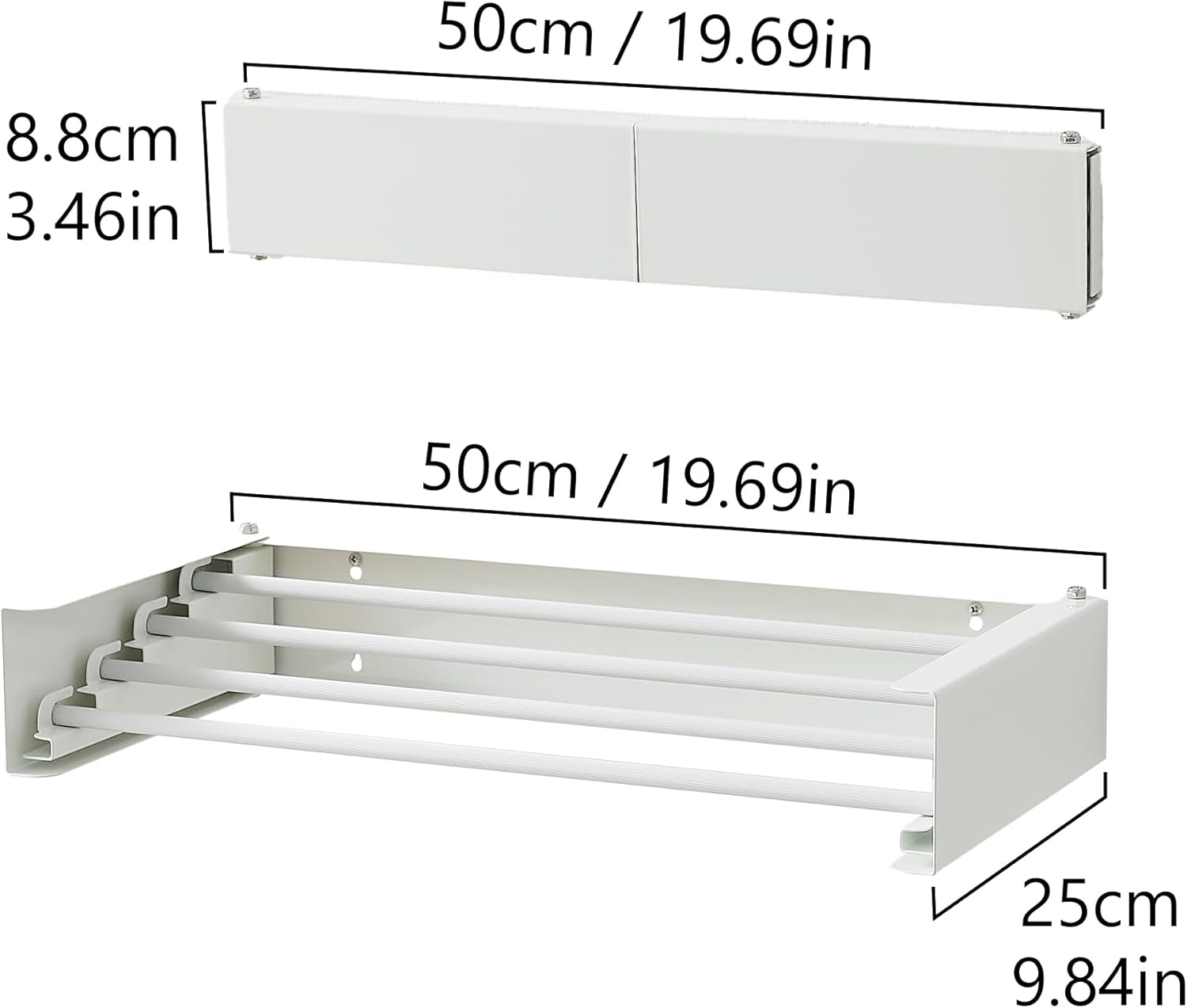 Clothes Drying Rack, Laundry Hanger Dryer Rack, Wall Mounted Drying Rack for Laundry, Foldable Drying Rack Indoor Outdoor, 19.7" Wide, 4 Aluminum Rods, 40 lb Capacity (White 19.7")