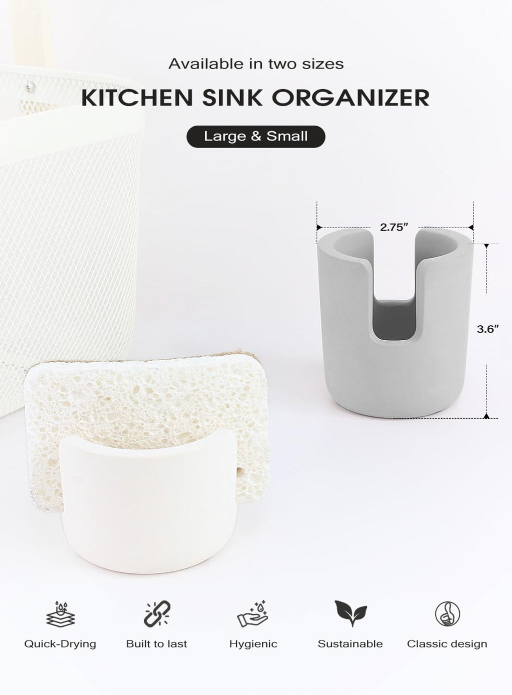 Diatomite Stone Sponge Holder, Quick Dry Dish Sponge Stand for Countertop, Fast Dry Diatomaceous Earth Sponge Holder for Kitchen Sponge, Gray
